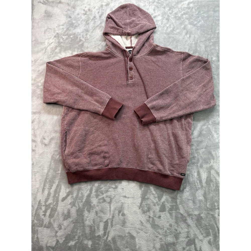 RVCA Sweater Mens XL Burgundy Hoodie Fleece Pullover Sweatshirt Surf Skate Beach